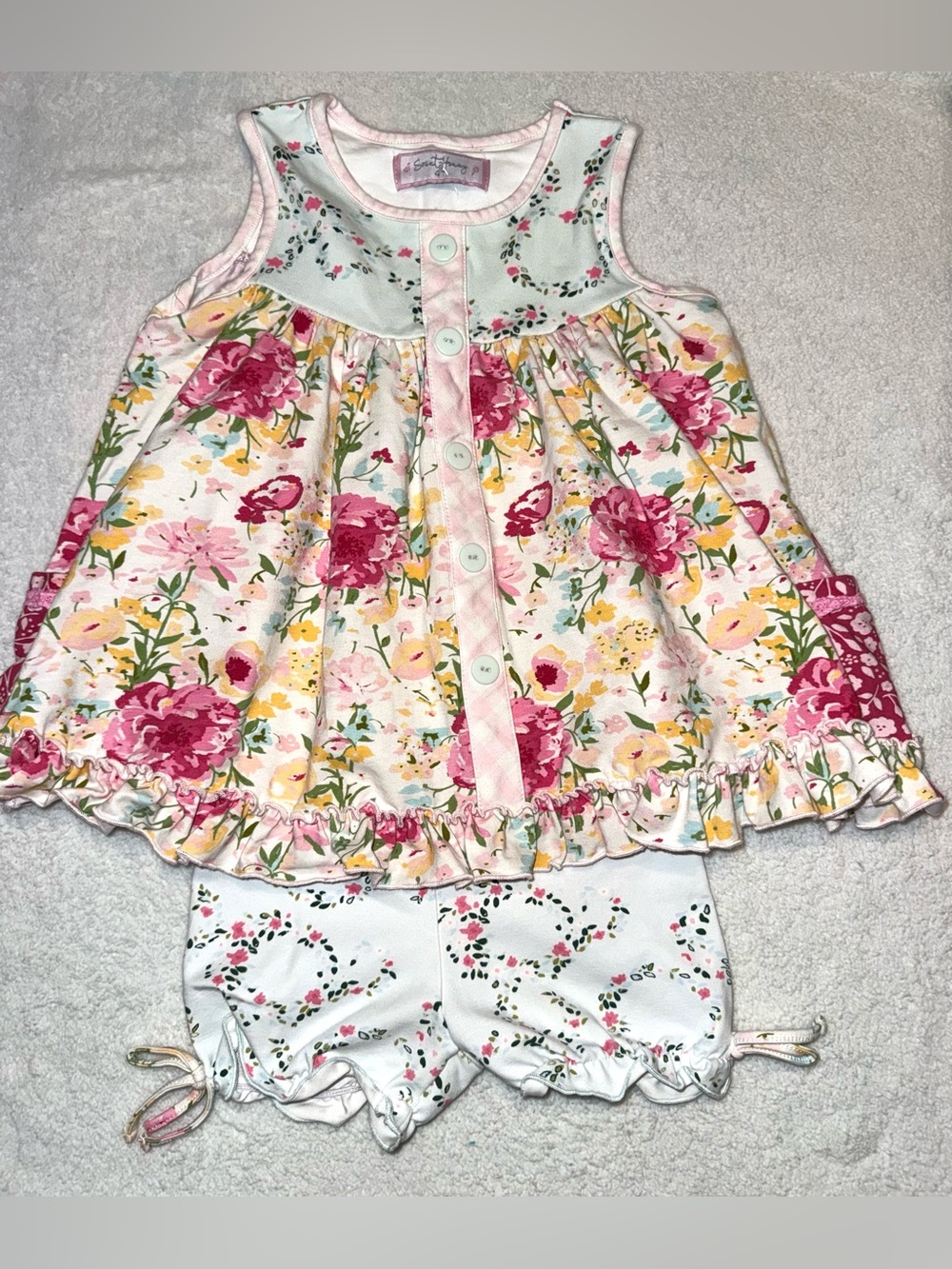 SweetHoney sleeveless, button-down ruffled tunic dress w/ bloomers, size 4T EUC